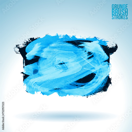 Blue brush stroke and texture. Grunge vector abstract hand - painted element.