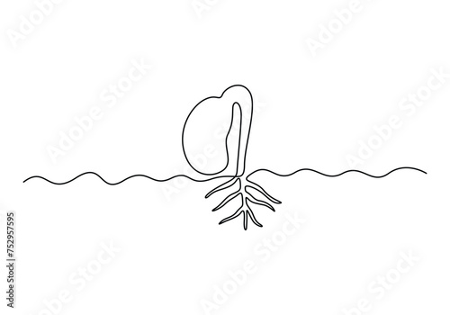 Single continuous line art growing sprout. Isolated on white background vector illustration.