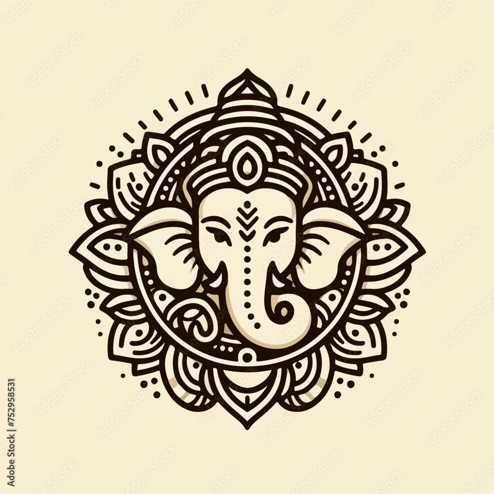 Ganesha Indian Hindu Mythology Tattoo logo icon sticker vector.
