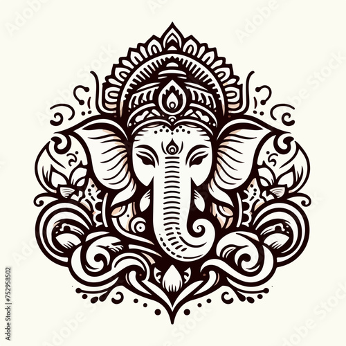 Ganesha Indian Hindu Mythology Tattoo logo icon sticker vector.