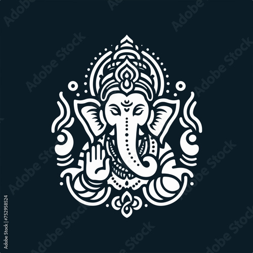 Ganesha Indian Hindu Mythology Tattoo logo icon sticker vector.