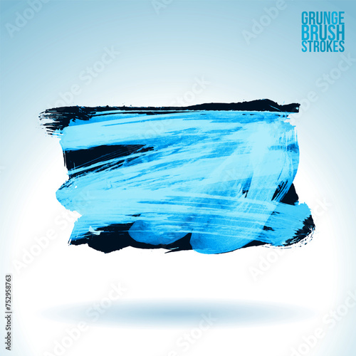 Blue brush stroke and texture. Grunge vector abstract hand - painted element.