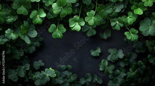 Vibrant green clover leaves forming a natural background with a dark empty center