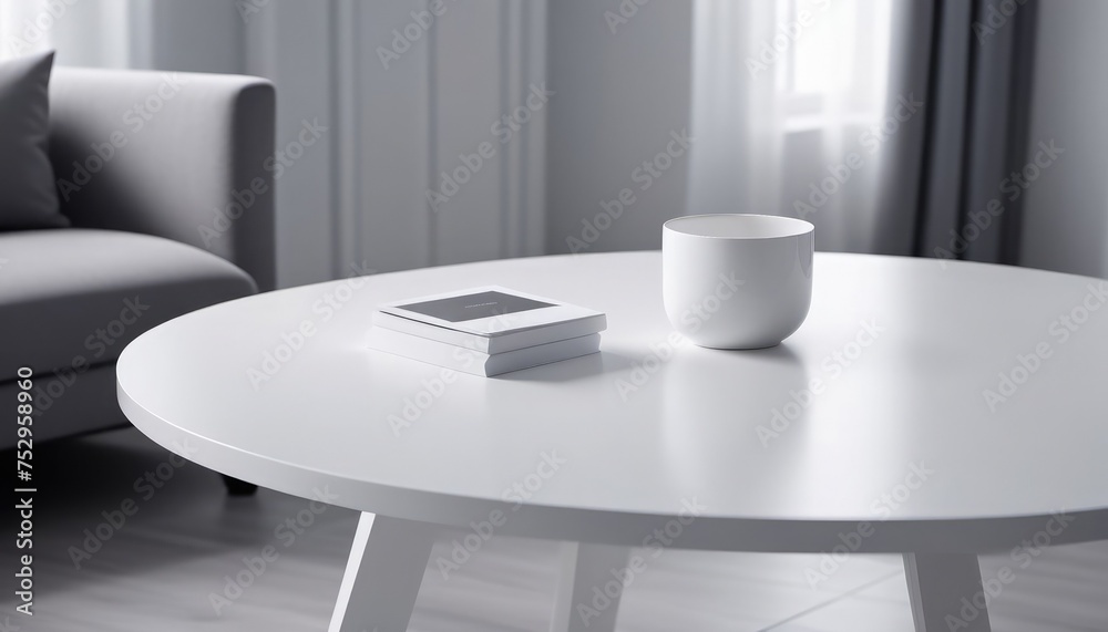 Obraz premium Modern interior with white table and white cup on it