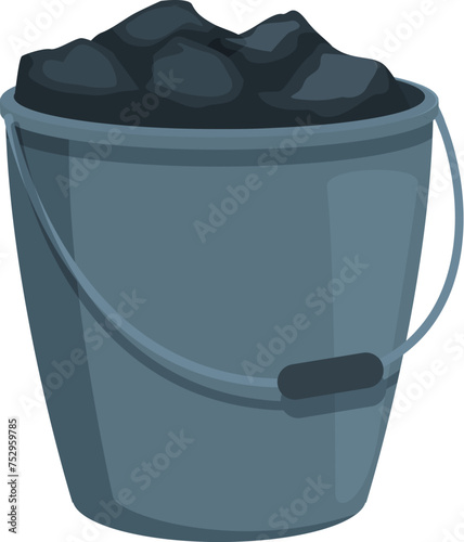 Full bucket of coal icon cartoon vector. Shaft plant. Fuel energy rock sector