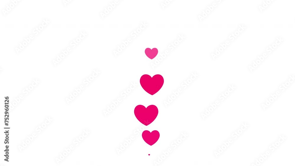 Pink hearts like animation on white background. Valentines day, wedding, birthday video effect. Motion element decoration. 4k. 60 fps.