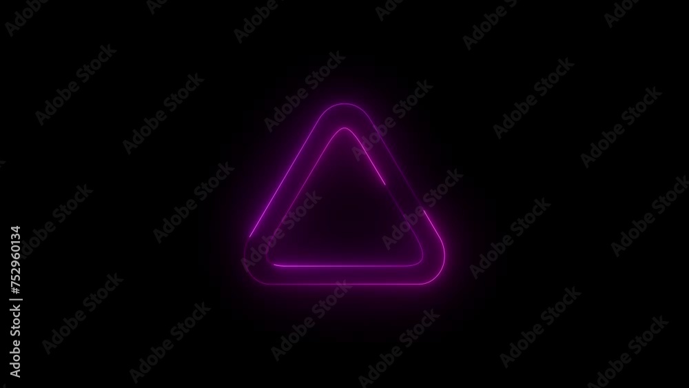Neon glowing pink warning sign icon animation in black background Neon glowing pink warning sign icon animation in black background