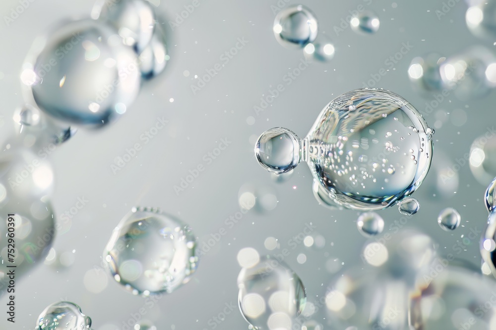 custom made wallpaper toronto digitalCrystal clear water droplets floating in a serene, gray background.