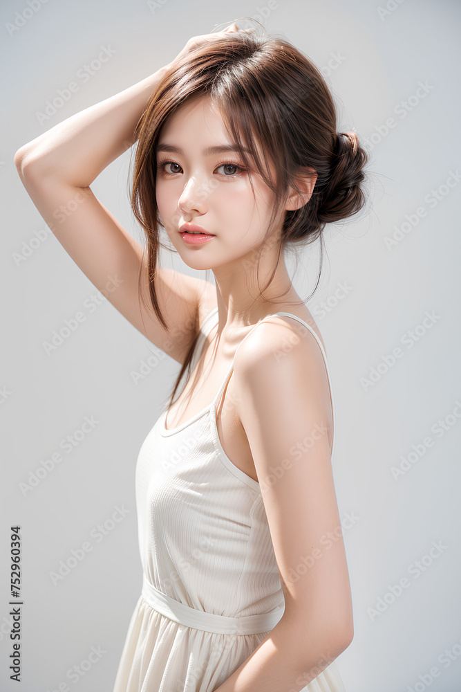 Gorgeous Young Female Model - Fashion or Cosmetics Model - Beauty with Perfect Fine Features - Beautiful Smooth Hair - White Dress Gorgeous Young Female Model - Fashion or Cosmetics Model - Beauty with Perfect Fine Features - Beautiful Smooth Hair - White Dress
