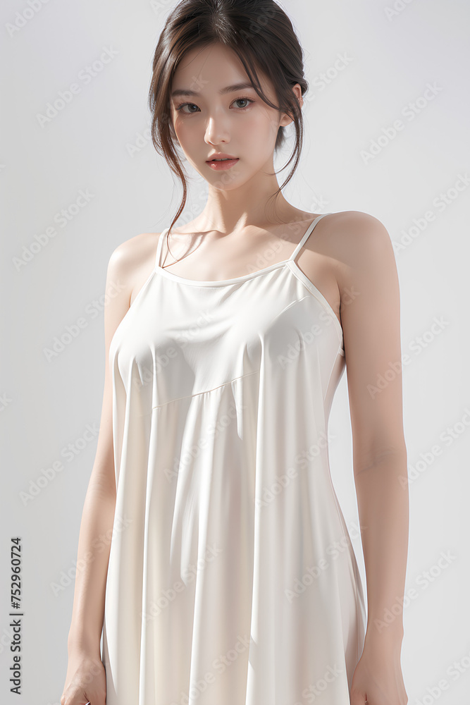 Gorgeous Young Female Model - Fashion or Cosmetics Model - Beauty with Perfect Fine Features - Beautiful Smooth Hair - White Dress Gorgeous Young Female Model - Fashion or Cosmetics Model - Beauty with Perfect Fine Features - Beautiful Smooth Hair - White Dress