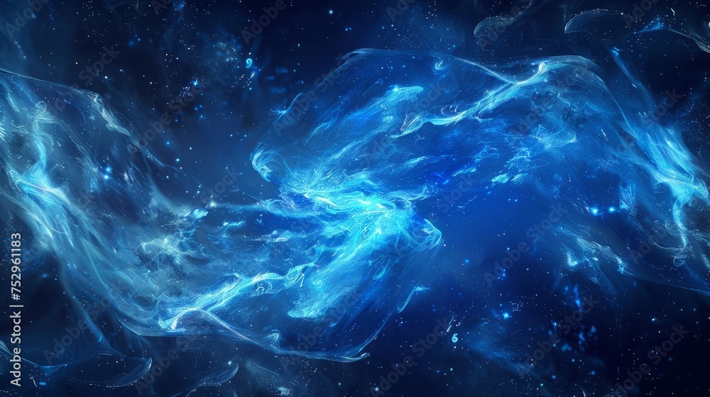 Blue glowing plasma curves in space, computer generated abstract illustration.