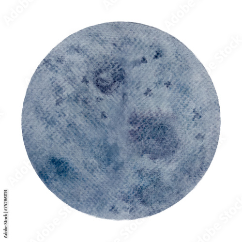 Hand-painted delicate watercolor purple moon isolated on white