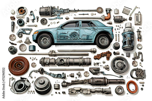 Set of industrial machine parts in doodle style. Suitable for construction machinery. isolated on a Transparent background. Generative AI