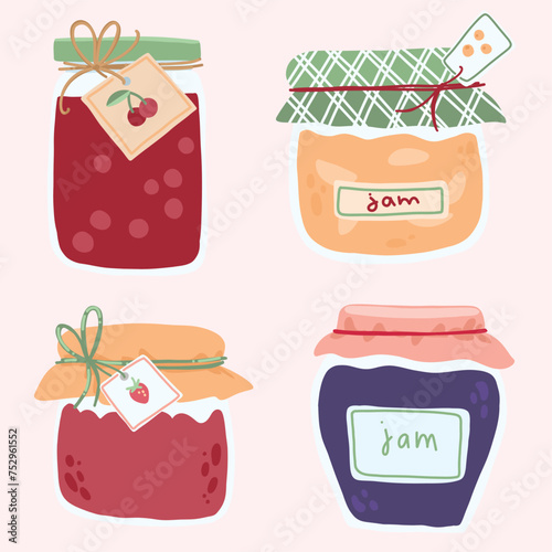 funny vector set of cute jars with jam