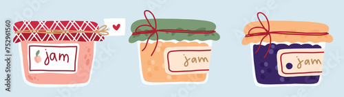 funny vector set of cute jars with jam