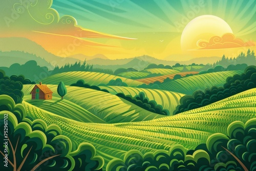 Stylized illustration of a rural landscape