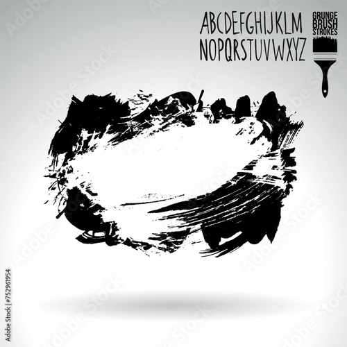 Black brush stroke and texture. Grunge vector abstract hand - painted element.