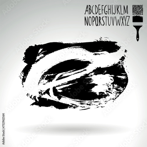 Black brush stroke and texture. Grunge vector abstract hand - painted element. Underline and border design.