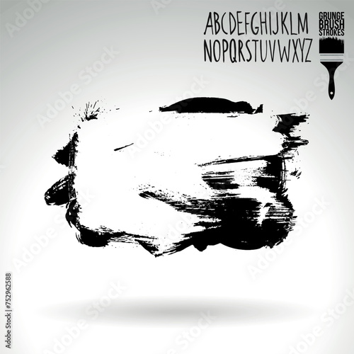 Black brush stroke and texture. Grunge vector abstract hand - painted element. Underline and border design.