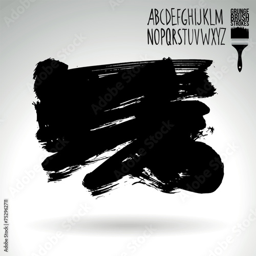 Black brush stroke and texture. Grunge vector abstract hand - painted element. Underline and border design.