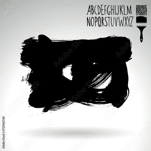 Black brush stroke and texture. Grunge vector abstract hand - painted element. Underline and border design.