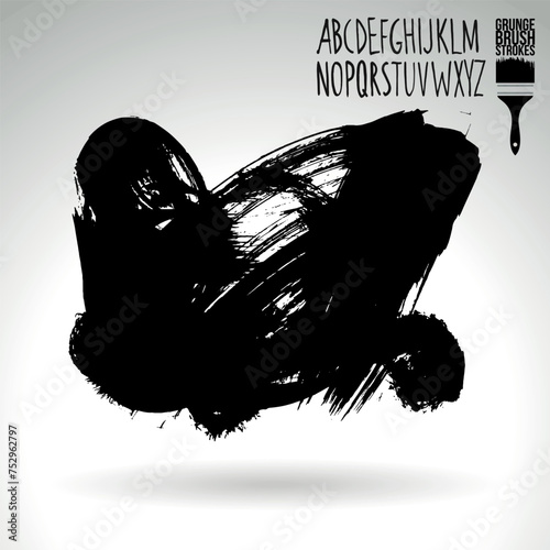 Black brush stroke and texture. Grunge vector abstract hand - painted element. Underline and border design.