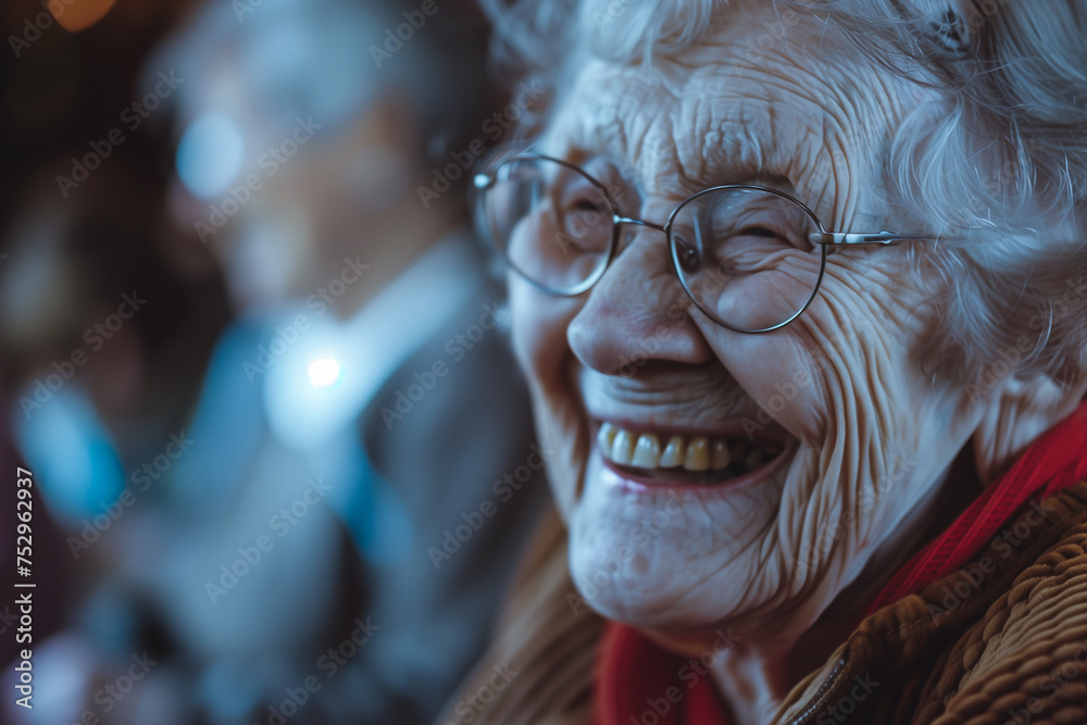 Smiling Elderly Woman Enjoying Company