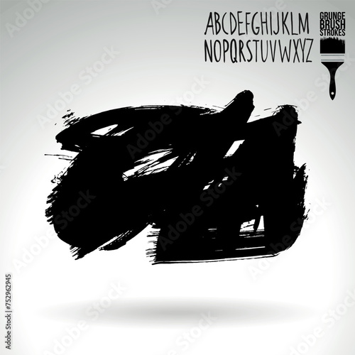 Black brush stroke and texture. Grunge vector abstract hand - painted element. Underline and border design.