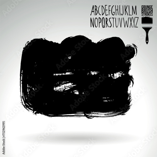 Black brush stroke and texture. Grunge vector abstract hand - painted element. Underline and border design.