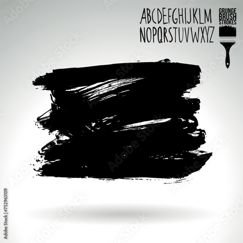 Black brush stroke and texture. Grunge vector abstract hand - painted element. Underline and border design.