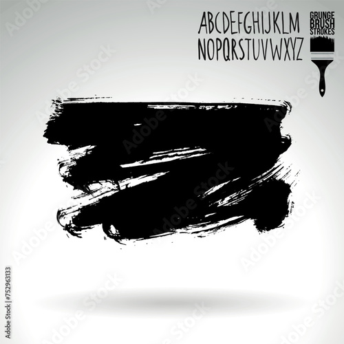 Black brush stroke and texture. Grunge vector abstract hand - painted element. Underline and border design.