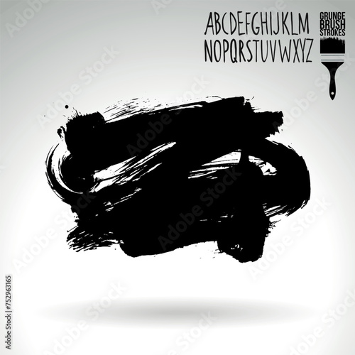 Black brush stroke and texture. Grunge vector abstract hand - painted element. Underline and border design.