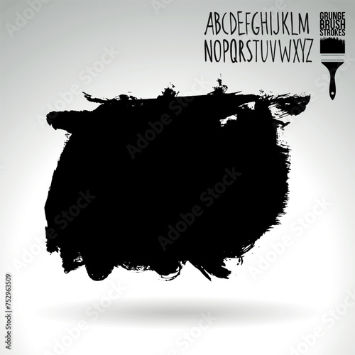 Black brush stroke and texture. Grunge vector abstract hand - painted element. Underline and border design.