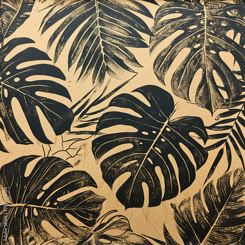 Tropical Impressions: Monstera Delight on Gold Leaf created with Generative AI technology Tropical Impressions: Monstera Delight on Gold Leaf created with Generative AI technology
