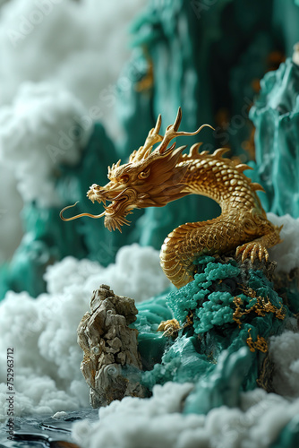 Miniature Landscape with Golden Dragon on Clouds , created with Generative AI technology © Fernando Cortés
