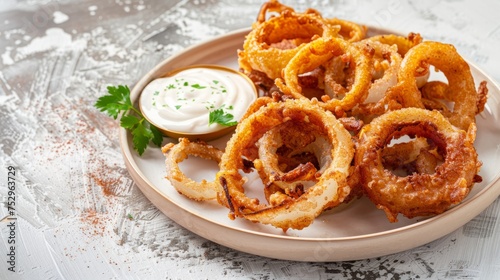 Golden Onion Rings in Beer Batter with Creamy Dip