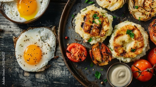 Bubble and Squeak: Pan-fried potato and cabbage patties with fried egg.