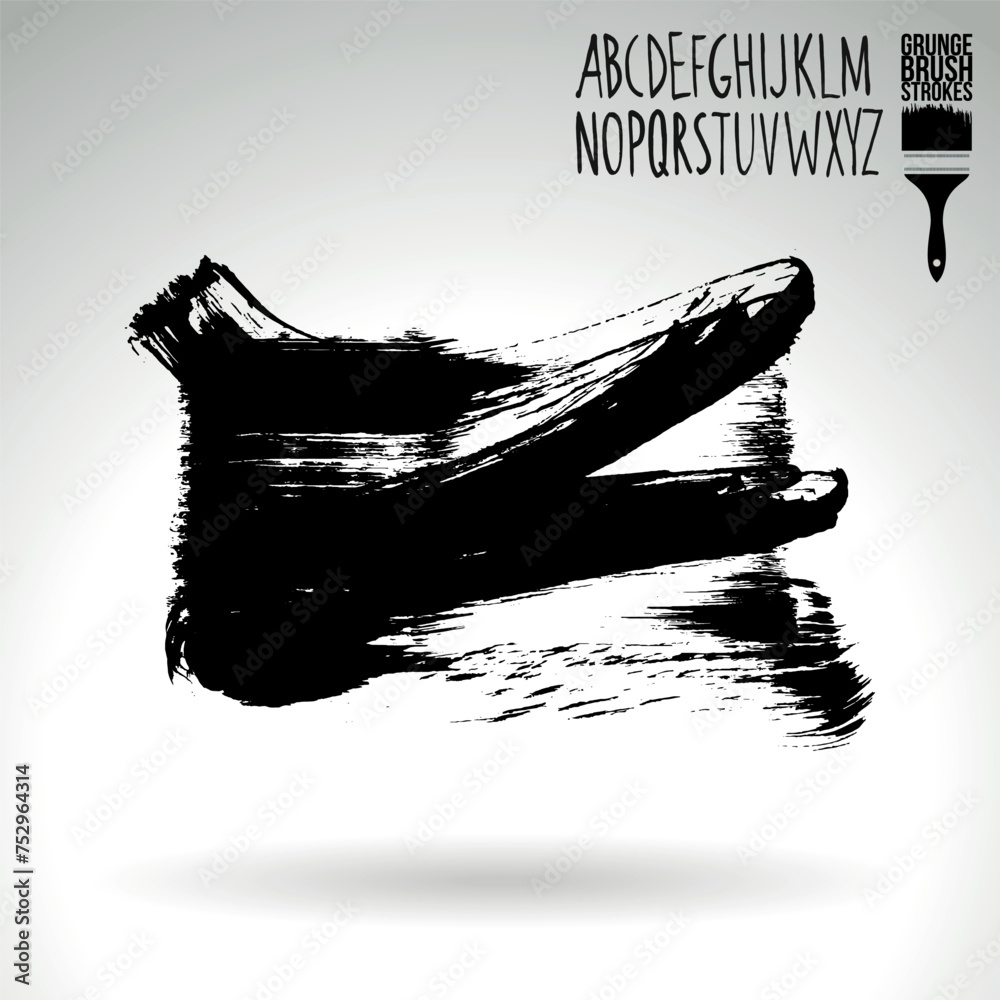 Fototapeta premium Black brush stroke and texture. Grunge vector abstract hand - painted element.