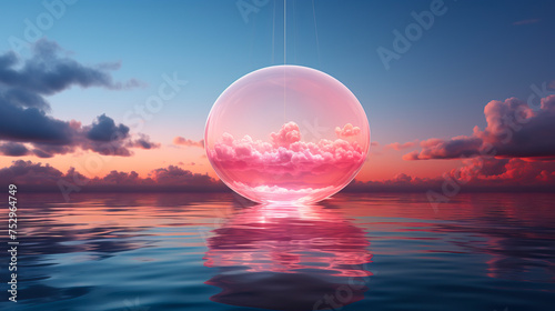 Whimsical Dream: A Serene Sky Scene with Pink Lights and a Puffy Blue Cloud created with Generative AI technology © Fernando Cortés