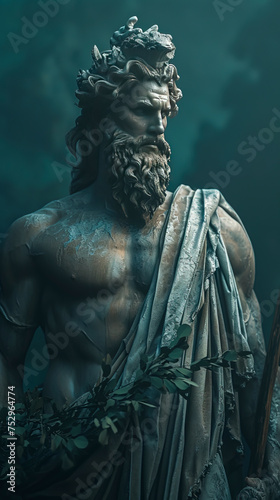 Poseidon s Serenity  A Digital Wallpaper of a Greek God Statue in Muted Colors on Dark Background in 8k Resolution created with Generative AI technology