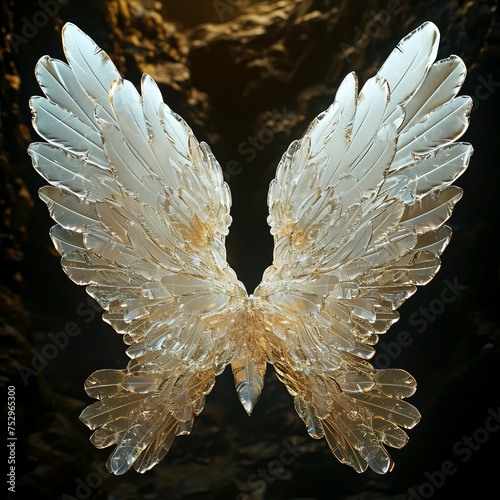 Crystal Seraph: A Luminous Fantasy of Angelic Wings and Magic Realism, ZBrush Artistry, Exquisite Anime Aesthetics created with Generative AI technology photo