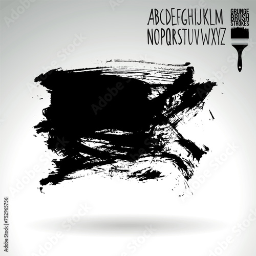 Black brush stroke and texture. Grunge vector abstract hand - painted element.