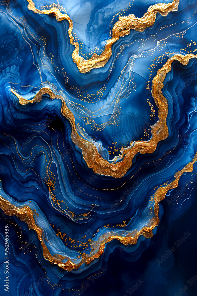 Golden Flow: A Luxurious Skyline on Blue Velvet Paper created with Generative AI technology