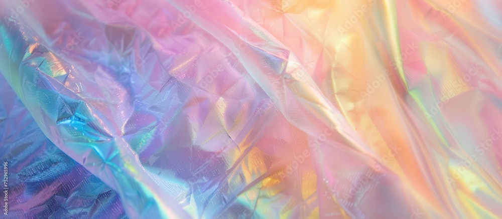A colorful, glittery fabric with a rainbow pattern A colorful, glittery fabric with a rainbow pattern