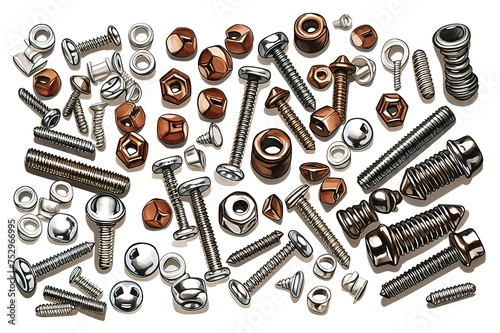 Isolated bolt, screw, nut and washer, spring, gear or cogwheel with bearings. isolated on a Transparent background. Generative AI