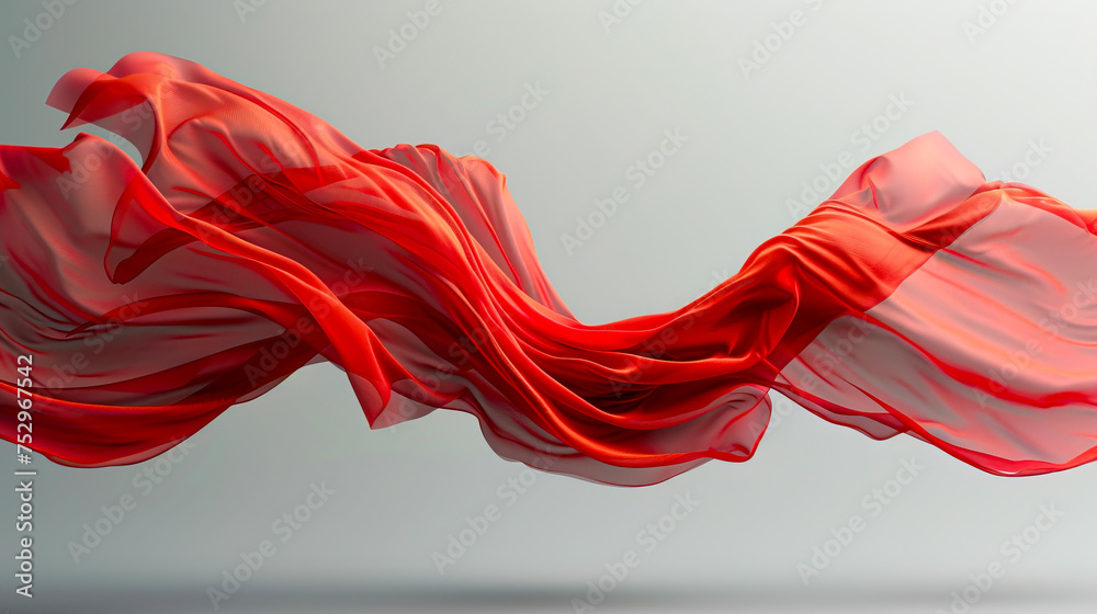 Mesmerizing Movement: A Stunning 8K Ultra HD Visualization of Floating Red Cloth on Grey Neutral Background created with Generative AI technology Mesmerizing Movement: A Stunning 8K Ultra HD Visualization of Floating Red Cloth on Grey Neutral Background created with Generative AI technology