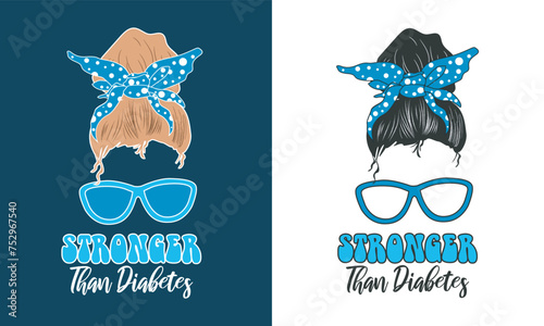 Stronger Than Diabetes Tee Shirt Vector, Gift for Diabetic Patients, Diabetes Awareness Shirts, type 2 diabetes Design for Print