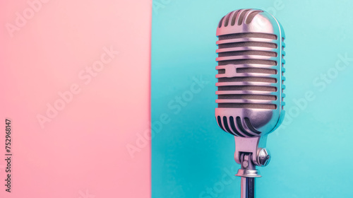 Vintage microphone on pastel background