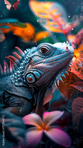 Vibrant iguana amongst tropical flora with a magical atmosphere © GreenMOM