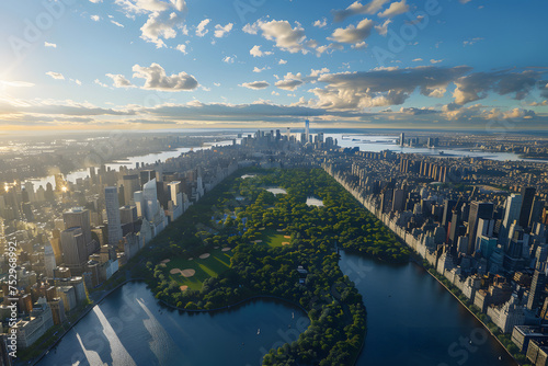 Manhattan Skyline with Central Park in a sunny day
